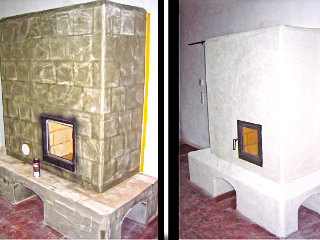Pec sálavá, z originál omietacích kachlíc, čo vidieť na ľavom obrázku, keď ešte pec nebola zaschnutá. Po zaschnutí ostane biela, môže byť na klasický štýl, alebo aj moderný. Košice rok 2010